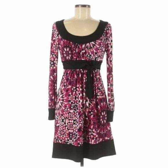 𝅺maggy London Pink Geometric Lined Scoop Neck Knee Length Sheath Dress Size 6 - Picture 4 of 13